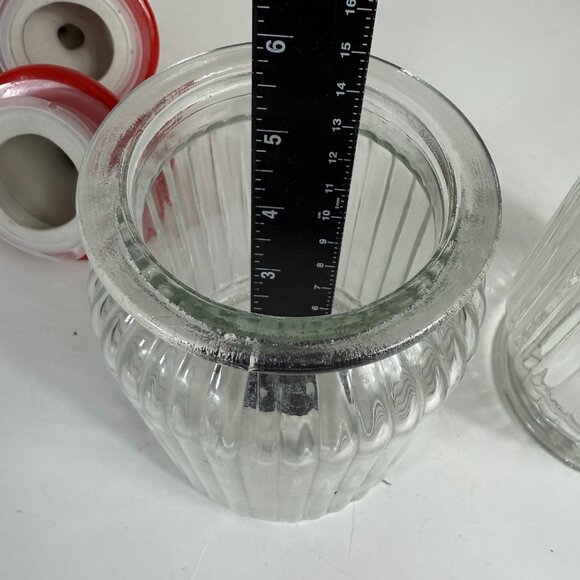 Rustic Red Rooster Glass Jars Set of 2 Ribbed Airtight Lid Farmhouse Kitchen VTG - Picture 11 of 14